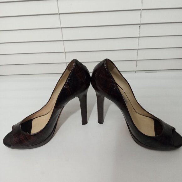 Jimmy Choo Shoes - Jimmy Choo Black and Dark Red Peep-Toe High Heels